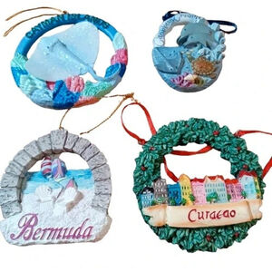 Caribbean Xmas Ornament Lot-Curacao, Bermuda, Cayman Islands Souvenir Set